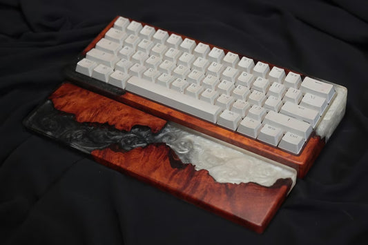 Zwart-witte toetsenbordhoes, toetsenbordhoes van hars en hout, toetsenbordhoes van hout, draagtas voor toetsenbord, hoes 60, mechanische toetsenbordhoes 65